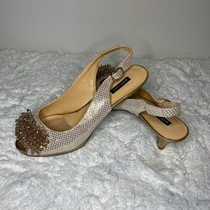 Gold Beaded Slingback Alex Marie Heels